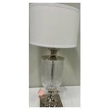 Ribbed Glass Table Lamp with Chrome Base & White Drum Shade #1