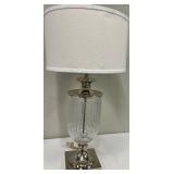 Ribbed Glass Table Lamp with Chrome Base & White Drum Shade #1