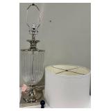 Ribbed Glass Table Lamp with Chrome Base & White Drum Shade #2