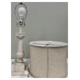 Beige Linen Shade Table Lamp - Distressed White Base