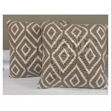 Two Geometric Diamond Taupe & White Accent Pillows