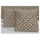 Two Geometric Diamond Taupe & White Accent Pillows