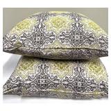 Patterned Damask Throw Pillows - Yellow & Gray Set of 2