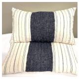 Navy & White Striped Throw Pillows Pair with Indigo Center Panel