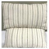 Navy & White Striped Throw Pillows Pair with Indigo Center Panel