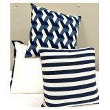 Navy White Decorative Pillows - Geometric, Striped & Plain (Lot of 3)