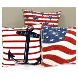 Patriotic Throw Pillows - Anchor & American Flag - Set of 3