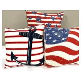 Patriotic Throw Pillows - Anchor & American Flag - Set of 3