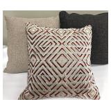 Throw Pillow Trio - Beige, Charcoal & Silver Geometric Pattern