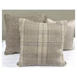Summer Classics Throw Pillows - Beige Plaid & Textured Linen Set of 3