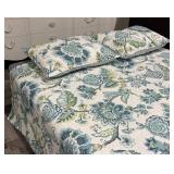 Queen Bedspread Set with 2 Pillow Shams - Floral Teal & Blue Quilt Pattern