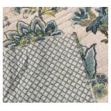 Queen Bedspread Set with 2 Pillow Shams - Floral Teal & Blue Quilt Pattern