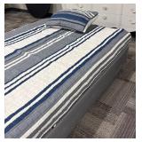 Nautica Twin Bedspread with Pillow Sham - Striped Navy, White & Gray