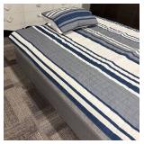 Nautica Twin Bedspread with Pillow Sham - Striped Navy, White & Gray
