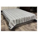 Nautica Queen Bedspread - Striped Gray & Blue with Navy Border