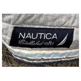 Nautica Queen Bedspread - Striped Gray & Blue with Navy Border