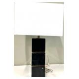 Block-Base Table Lamp with White Cube Shade