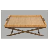 Vieux Carre Coffee Table - 47 x 28 x 16 in - Rattan Tray Top & Bronze Base