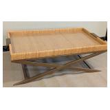Vieux Carre Coffee Table - 47 x 28 x 16 in - Rattan Tray Top & Bronze Base