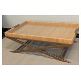 Vieux Carre Coffee Table - 47 x 28 x 16 in - Rattan Tray Top & Bronze Base