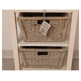 Wood Storage Table & 2 Woven Baskets - 20 x 15.5 in, 32 in High