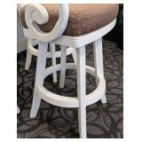 Bar Height Stools Set of 3 - White Frames with Brown Pattern Cushions