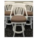 Bar Height Stools Set of 3 - White Frames with Brown Pattern Cushions