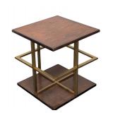 Stanley Furniture Company Side Table - 18 x 18 in Wood Top, 19 in High, Gold-Tone Base