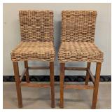 Safavieh Tobie Rattan Bar Stools Pair - 18W x 17D, Seat 30H, Back 42H