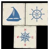 Nautical Theme Metal Wall Hangings - 3-Piece Set - 12 X 12 Inches