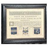 Antique French Heraldic Print & Ornate Frame - 21 x 24 in