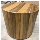 Zebrawood Round Drum Table - Cylindrical End Table with Natural Veneer
