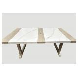 Faux Stone & Wood Outdoor Table 78 x 40 x 30 in with Center Umbrella Hole