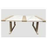 Faux Stone & Wood Outdoor Table 78 x 40 x 30 in with Center Umbrella Hole
