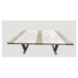 Faux Stone & Wood Outdoor Table 78 x 40 x 30 in with Center Umbrella Hole