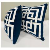Pillows - Blue & White Geometric Square Pattern 18x18 (Lot of 2)