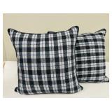 Plaid Throw Pillows - Black White Blue Check 19 x 19 in (Lot of 2)