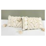 Cream Throw Pillows 10 x 19 Inches - Pair with Diamond Pattern & Tassels