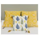 Throw Pillows - 19x19 Fern Print Front Pillow & 15x15 Yellow Pattern (Lot of 3)