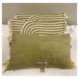 Pillows - Trio of Olive Green Throw Cushions 12 x 19 in Textured Weave