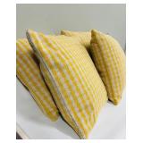 Yellow & White Checkered Throw Pillows 18 in x 18 in (Lot of 4)
