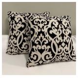 Accent Pillows - Black & Off-White Damask 17 x 17 (Lot of 2)
