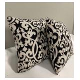 Accent Pillows - Black & Off-White Damask 17 x 17 (Lot of 2)