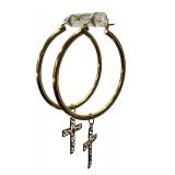 14K Gold Hoop Earrings with Removable Cross Charm