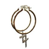 14K Gold Hoop Earrings with Removable Cross Charm