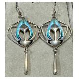 Pat Cheney Jewelry Scotland Sterling Silver Turquoise-Enamel Earrings