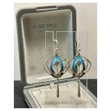 Pat Cheney Jewelry Scotland Sterling Silver Turquoise-Enamel Earrings