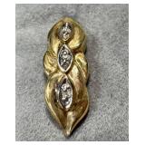 14K Gold Diamond Chip Earrings - Leaf Design