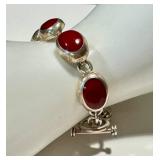 Bracelet - Sterling Silver Carnelian Agate, 7.5 Inches