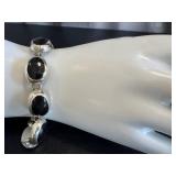 Sterling Silver Onyx Jewelry Set - Bracelet 7in, Ring Size 8, Earrings (2 Pairs)
